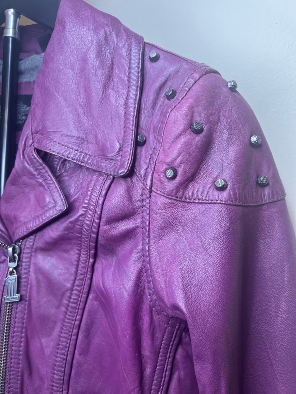 Harley Davidson‎ Purple Leather Moto Jacket Studded Small - Picture 7 of 16